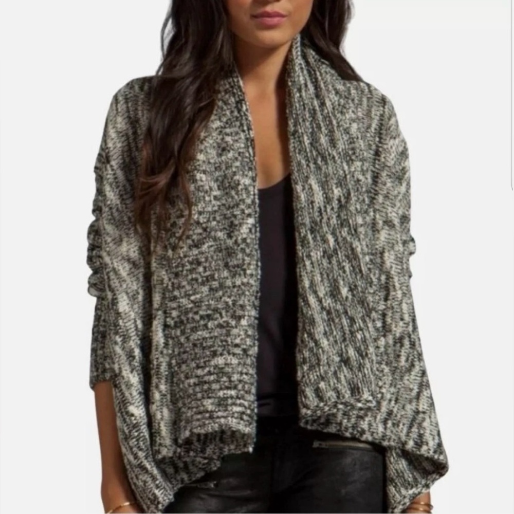 Michael Stars Cascading Shawl Open Front Cardigan Black Marled Size XS/S